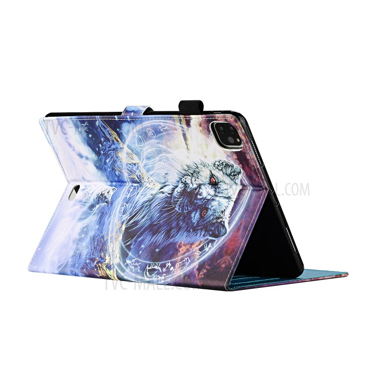 Pattern Printing Cover Leather Stand Card Slots Case for iPad Pro 12.9-inch (2020)/(2018) - Wolf-4