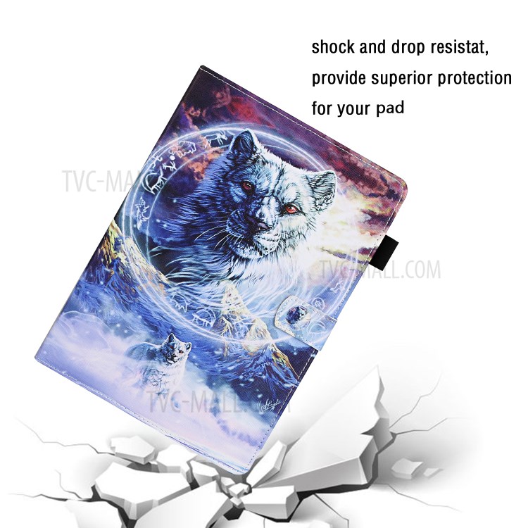 Pattern Printing Cover Leather Stand Card Slots Case for iPad Pro 12.9-inch (2020)/(2018) - Wolf-5