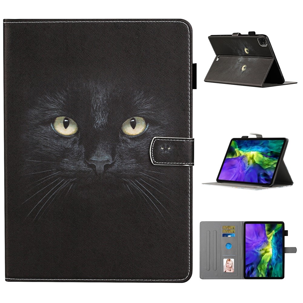 For iPad Pro 11-inch (2022) / (2021) / (2020) / (2018) Pattern Printing Leather Card Slots Cover Case - Cat Face