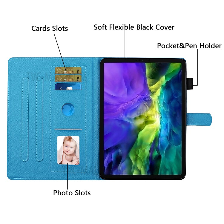 Impresión de Patrones Ranuras de la Tarjeta de Cuero Protectora de la Tarjeta de Cubierta Para Ipad 10.2 (2021)/(2020)/(2019)/iPad Pro 10.5 Pulgadas (2017) - Mariposa y Flor-8