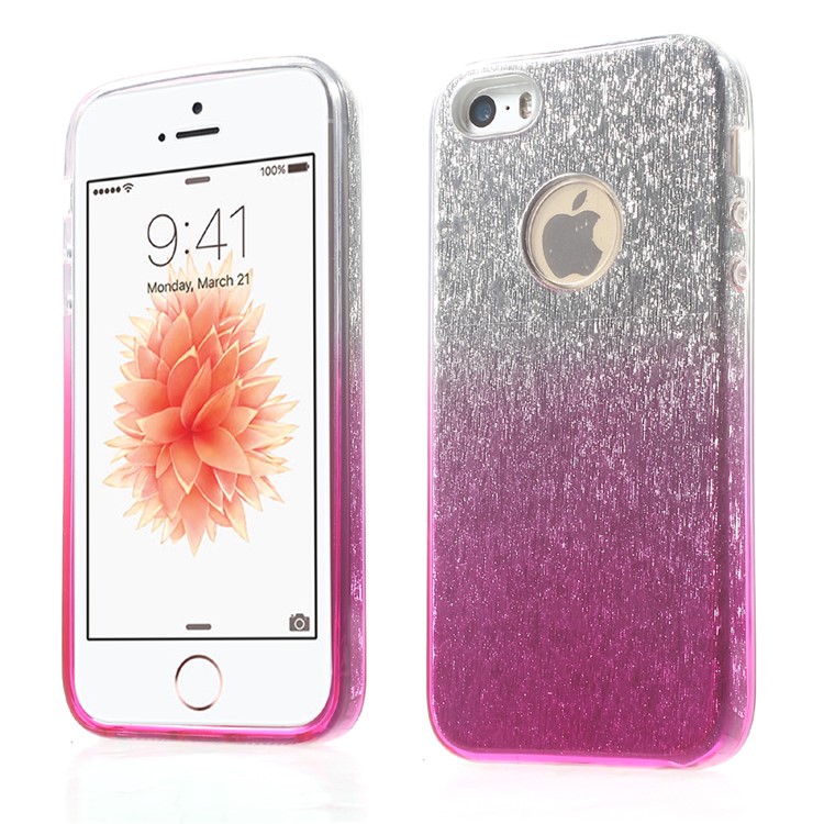 3-in-1 Glaring Piece PC Case Gradient Color TPU Cover for iPhone SE 5s 5 - Rose-1