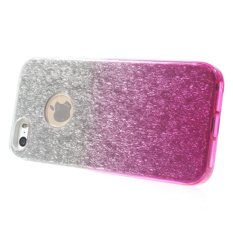 3-in-1 Glaring Piece PC Case Gradient Color TPU Cover for iPhone SE 5s 5 - Rose-3