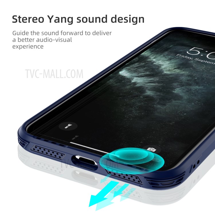 LEEU DESIGN Matte PC +TPU Mobile Phone Cover with Voice Conversion Jack for iPhone 11 Pro 5.8 inch - Blue-6