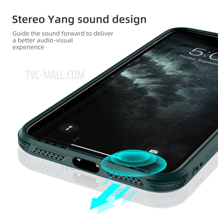 LEEU DESIGN Matte PC +TPU Mobile Phone Cover with Voice Conversion Jack for iPhone 11 Pro 5.8 inch - Green-6