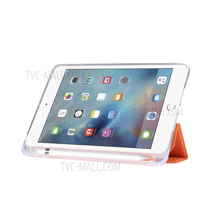 Skin Feeling Tri-fold Stand Leather TPU Protection Cover with Pen Slot for iPad mini (2019) 7.9 inch/mini 4 - Orange-5