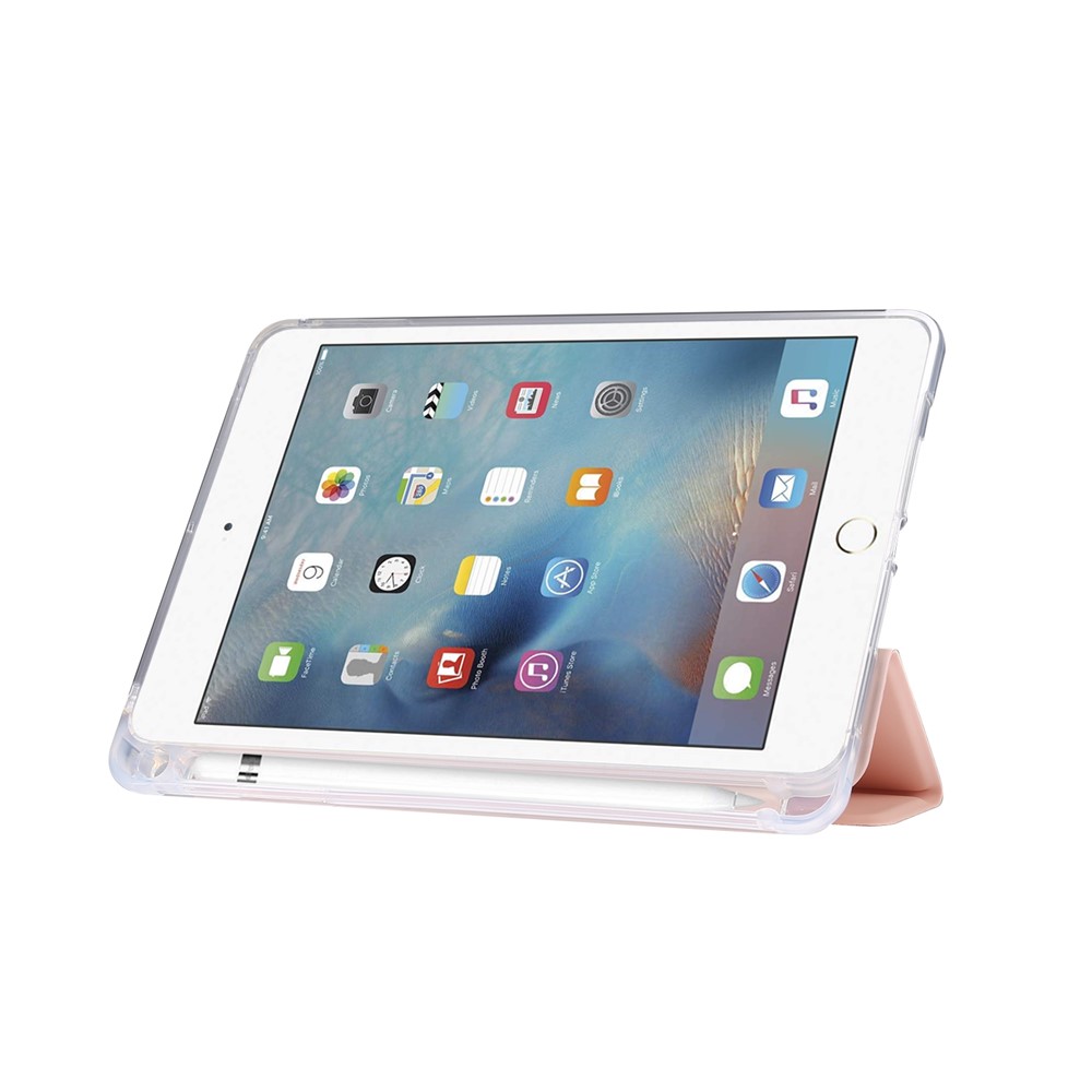 Skin Feeling Tri-fold Stand Leather TPU Protection Cover with Pen Slot for iPad mini (2019) 7.9 inch/mini 4 - Light Pink-5