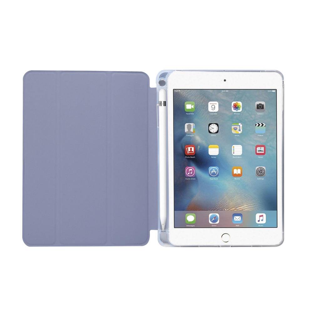 Skin Feeling Tri-fold Stand Leather TPU Protection Cover with Pen Slot for iPad mini (2019) 7.9 inch/mini 4 - Purple-3