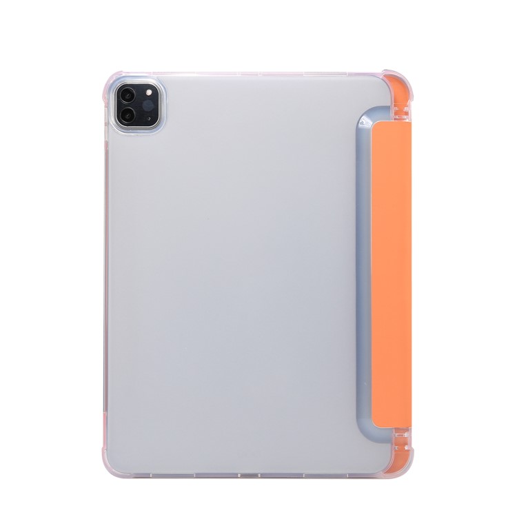 Skin Feeling Tri-fold Stand Leather TPU Tablet Case with Pen Slot for iPad Pro 11-inch (2020)/(2018) - Orange-2