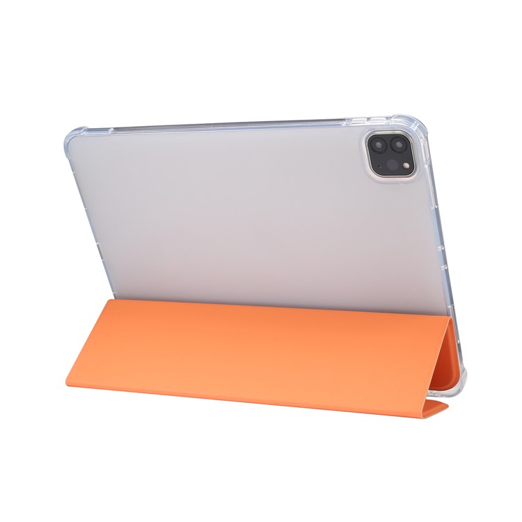 Skin Feeling Tri-fold Stand Leather TPU Tablet Case with Pen Slot for iPad Pro 11-inch (2020)/(2018) - Orange-4