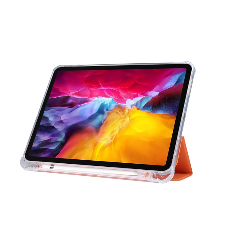 Skin Feeling Tri-fold Stand Leather TPU Tablet Case with Pen Slot for iPad Pro 11-inch (2020)/(2018) - Orange-5