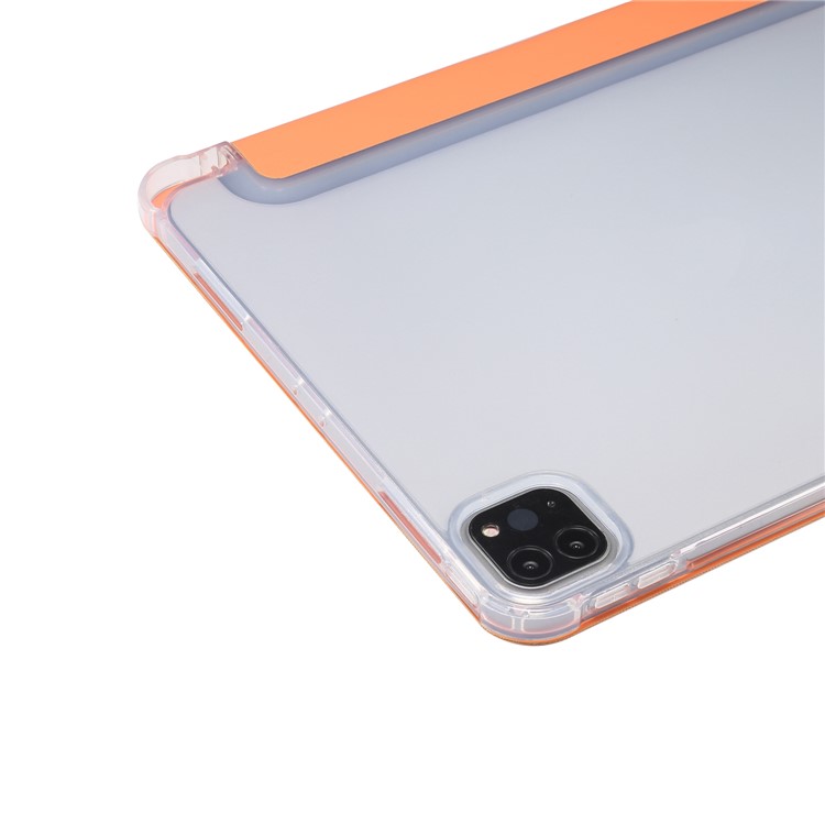 Skin Feeling Tri-fold Stand Leather TPU Tablet Case with Pen Slot for iPad Pro 11-inch (2020)/(2018) - Orange-6