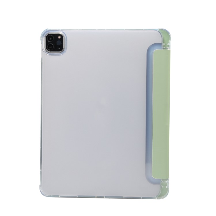 Skin Feeling Tri-fold Stand Leather TPU Tablet Case with Pen Slot for iPad Pro 11-inch (2020)/(2018) - Green-2