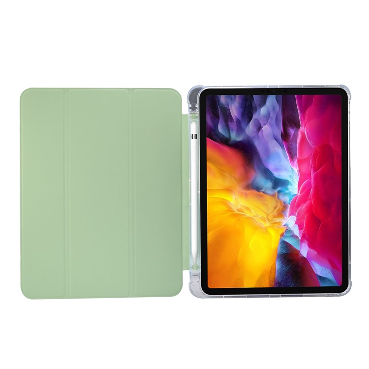 Skin Feeling Tri-fold Stand Leather TPU Tablet Case with Pen Slot for iPad Pro 11-inch (2020)/(2018) - Green-3