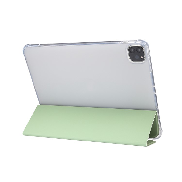 Skin Feeling Tri-fold Stand Leather TPU Tablet Case with Pen Slot for iPad Pro 11-inch (2020)/(2018) - Green-4