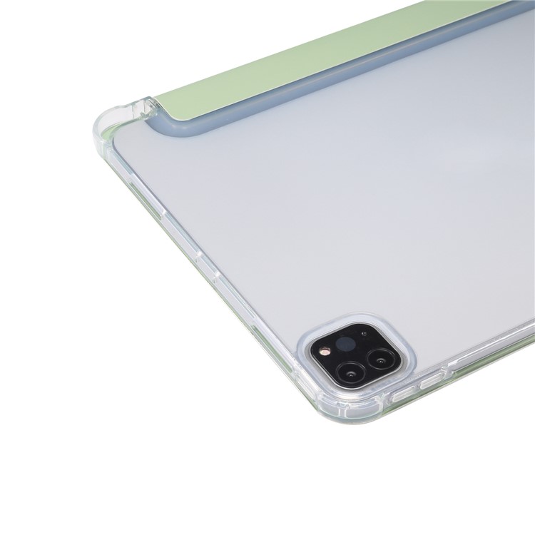 Skin Feeling Tri-fold Stand Leather TPU Tablet Case with Pen Slot for iPad Pro 11-inch (2020)/(2018) - Green-5