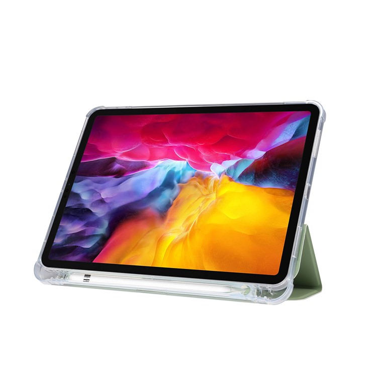 Skin Feeling Tri-fold Stand Leather TPU Tablet Case with Pen Slot for iPad Pro 11-inch (2020)/(2018) - Green-6