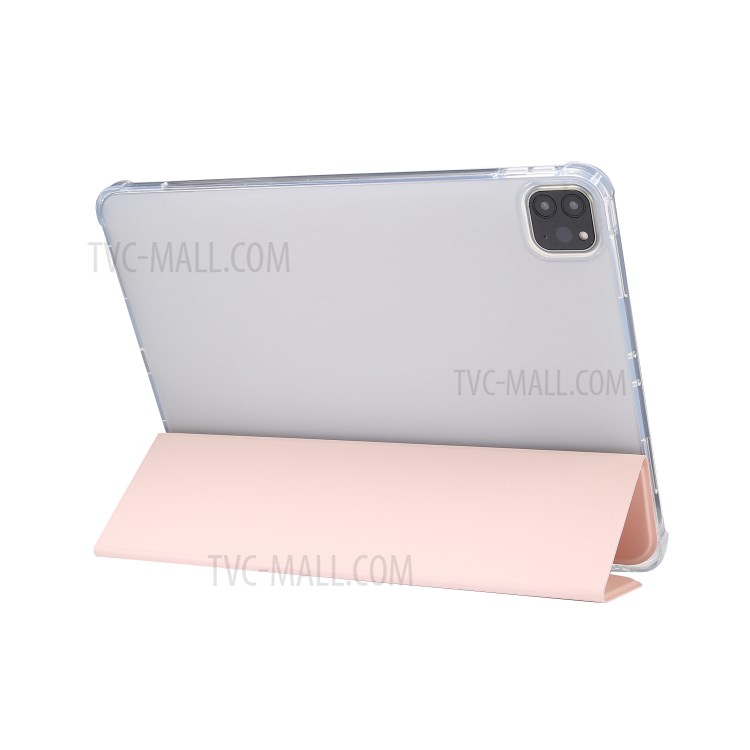 Skin Feeling Tri-fold Stand Leather TPU Tablet Case with Pen Slot for iPad Pro 11-inch (2020)/(2018) - Light Pink-4