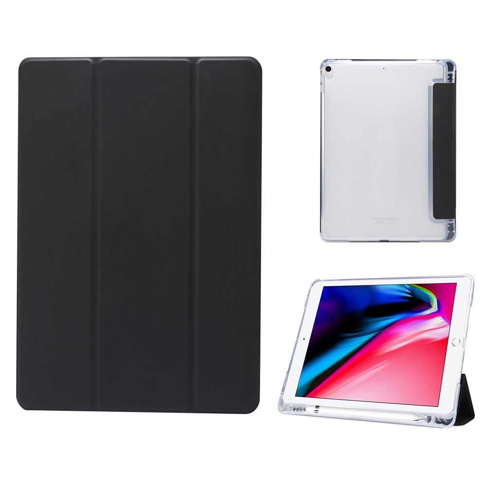 Skin Feeling Tri-fold Stand Leather TPU Case with Pen Slot for iPad Air 10.5 inch (2019)/Pro 10.5-inch (2017) - Black-1