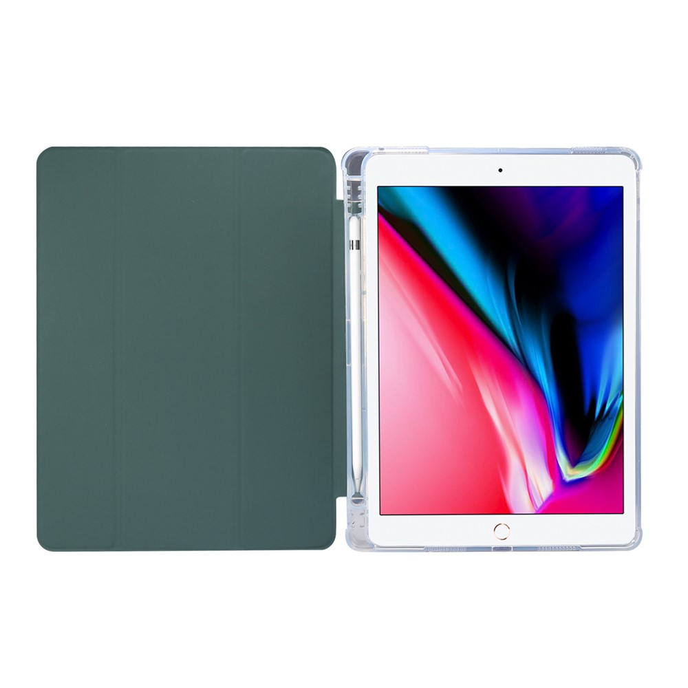 Skin Feeling Tri-fold Stand Leather TPU Case with Pen Slot for iPad Air 10.5 inch (2019)/Pro 10.5-inch (2017) - Dark Green-3