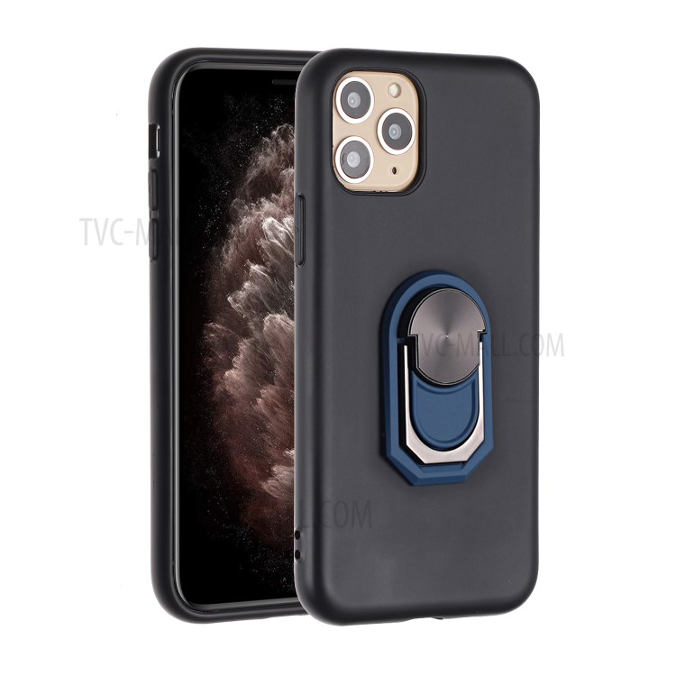 Black Armor Series Finger Ring Soft Phone Case for Apple iPhone 11 Pro 5.8 inch - Black / Blue-1