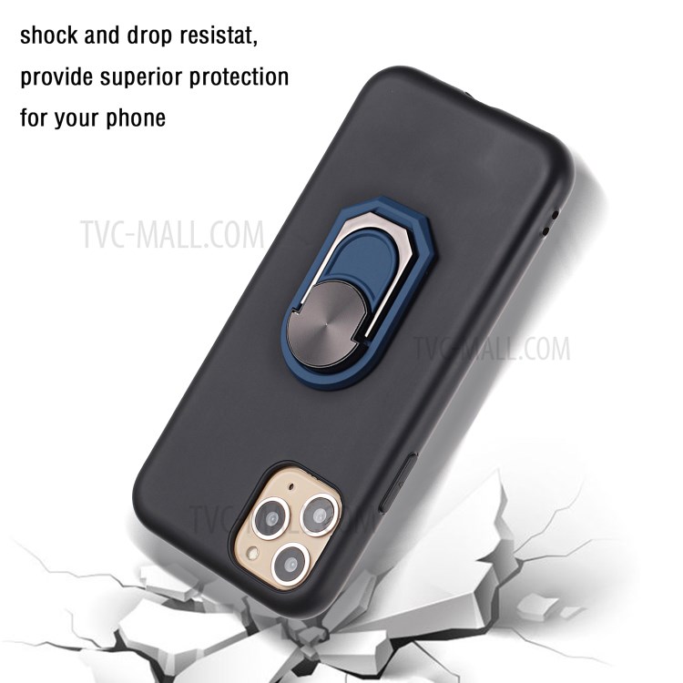 Black Armor Series Finger Ring Soft Phone Case for Apple iPhone 11 Pro 5.8 inch - Black / Blue-3