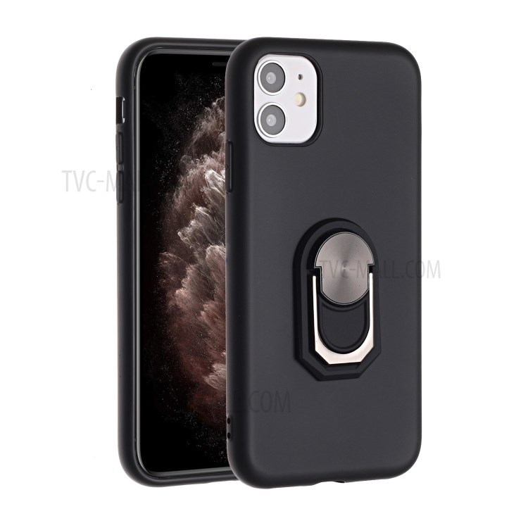 Serie Negra Armadura Kickstand Cubierta De La Caja Del Teléfono Del Silicón Para El Iphone De La Manzana 11 De 6,1 Pulgadas - Negro-1