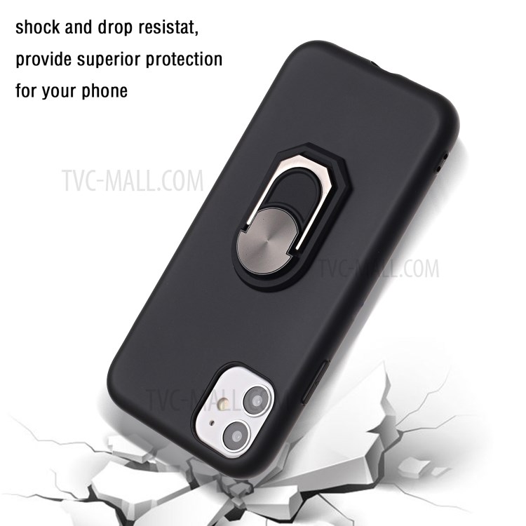 Serie Negra Armadura Kickstand Cubierta De La Caja Del Teléfono Del Silicón Para El Iphone De La Manzana 11 De 6,1 Pulgadas - Negro-3