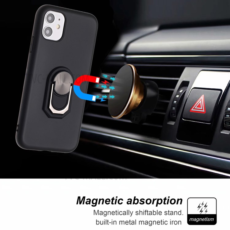 Serie Negra Armadura Kickstand Cubierta De La Caja Del Teléfono Del Silicón Para El Iphone De La Manzana 11 De 6,1 Pulgadas - Negro-5