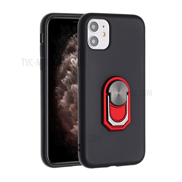 Black Armor Series Kickstand Silicone Phone Case Cover for Apple iPhone 11 6.1 inch - Black / Red-1