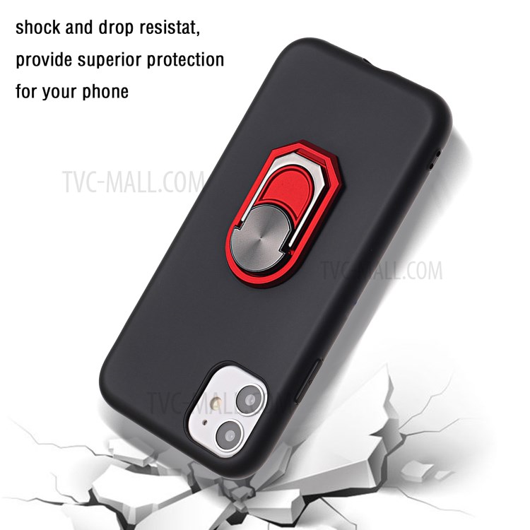 Black Armor Series Kickstand Silicone Phone Case Cover for Apple iPhone 11 6.1 inch - Black / Red-3