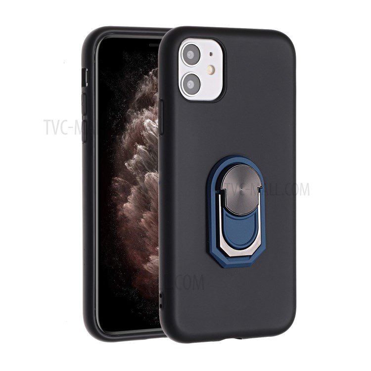 Black Armor Series Kickstand Silicone Phone Case Cover for Apple iPhone 11 6.1 inch - Black / Blue-1