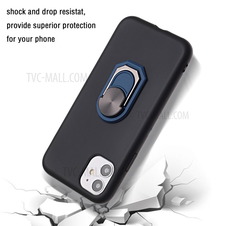 Black Armor Series Kickstand Silicone Phone Case Cover for Apple iPhone 11 6.1 inch - Black / Blue-3