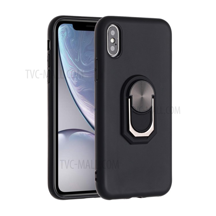 Black Armor Series Finger Ring Soft Phone Case with Magnetic Sheet for Apple iPhone XS Max 6.5 inch - Black-1