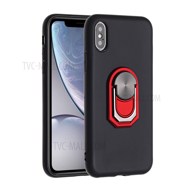 Caja Del Teléfono Suave Del Anillo Del Dedo Serie Armadura De Negro Con La Hoja Magnética Para El IPhone De Apple XS Máximo De 6,5 Pulgadas - Negro / Rojo-1