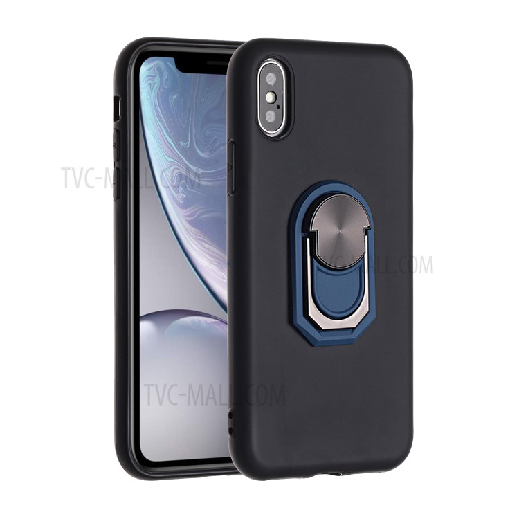 Caja Del Teléfono Suave Del Anillo Del Dedo Serie Armadura De Negro Con La Hoja Magnética Para El IPhone De Apple XS Máximo De 6,5 Pulgadas - Negro / Azul-1