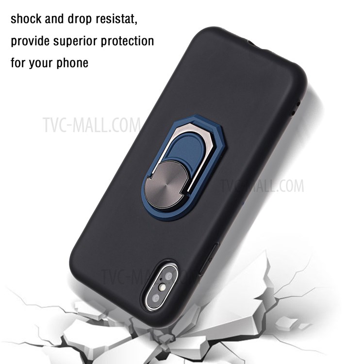Caja Del Teléfono Suave Del Anillo Del Dedo Serie Armadura De Negro Con La Hoja Magnética Para El IPhone De Apple XS Máximo De 6,5 Pulgadas - Negro / Azul-3