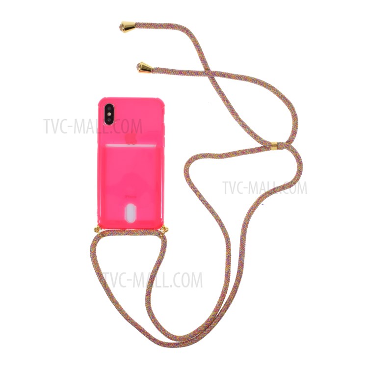 Anti-drop TPU Protective Case with Textile Hanging Rope for iPhone XS 5.8 inch - Rose-1