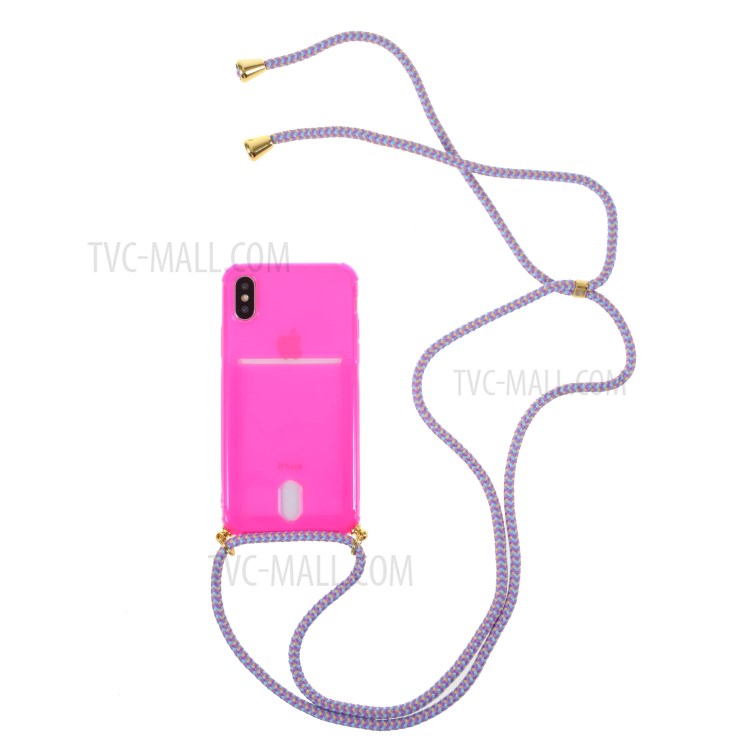 Anti-drop TPU Protective Case with Textile Hanging Rope for iPhone XS/X 5.8 inch - Pink-1