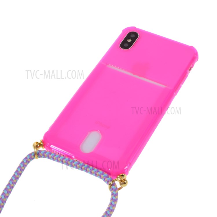 Anti-drop TPU Protective Case with Textile Hanging Rope for iPhone XS/X 5.8 inch - Pink-2