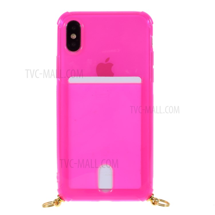 Anti-drop TPU Protective Case with Textile Hanging Rope for iPhone XS/X 5.8 inch - Pink-3