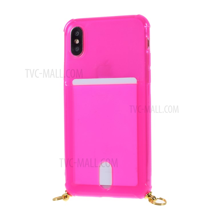 Anti-drop TPU Protective Case with Textile Hanging Rope for iPhone XS/X 5.8 inch - Pink-4