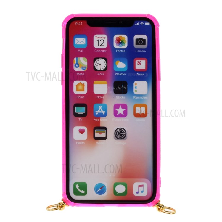 Anti-drop TPU Protective Case with Textile Hanging Rope for iPhone XS/X 5.8 inch - Pink-5