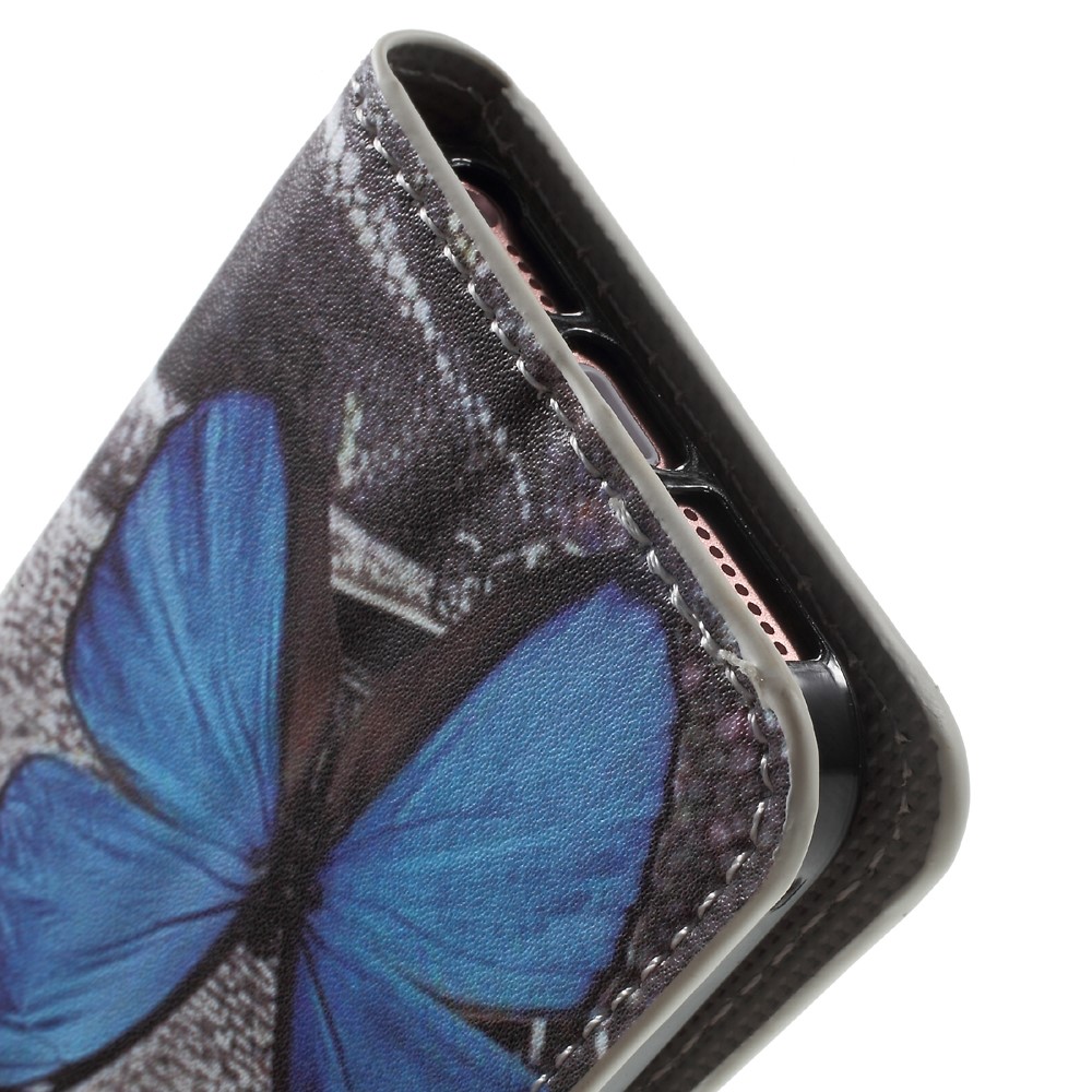 Wassertransferdruck Gemusterte Lederwallet-Stand-Schutzhülle Für IPhone SE / 5S / 5 - Blauer Schmetterling