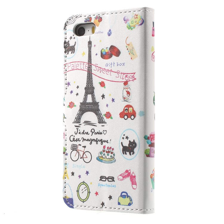 Leather Wallet Stand Case for iPhone SE/5s/5 - Cartoon Patterns-2