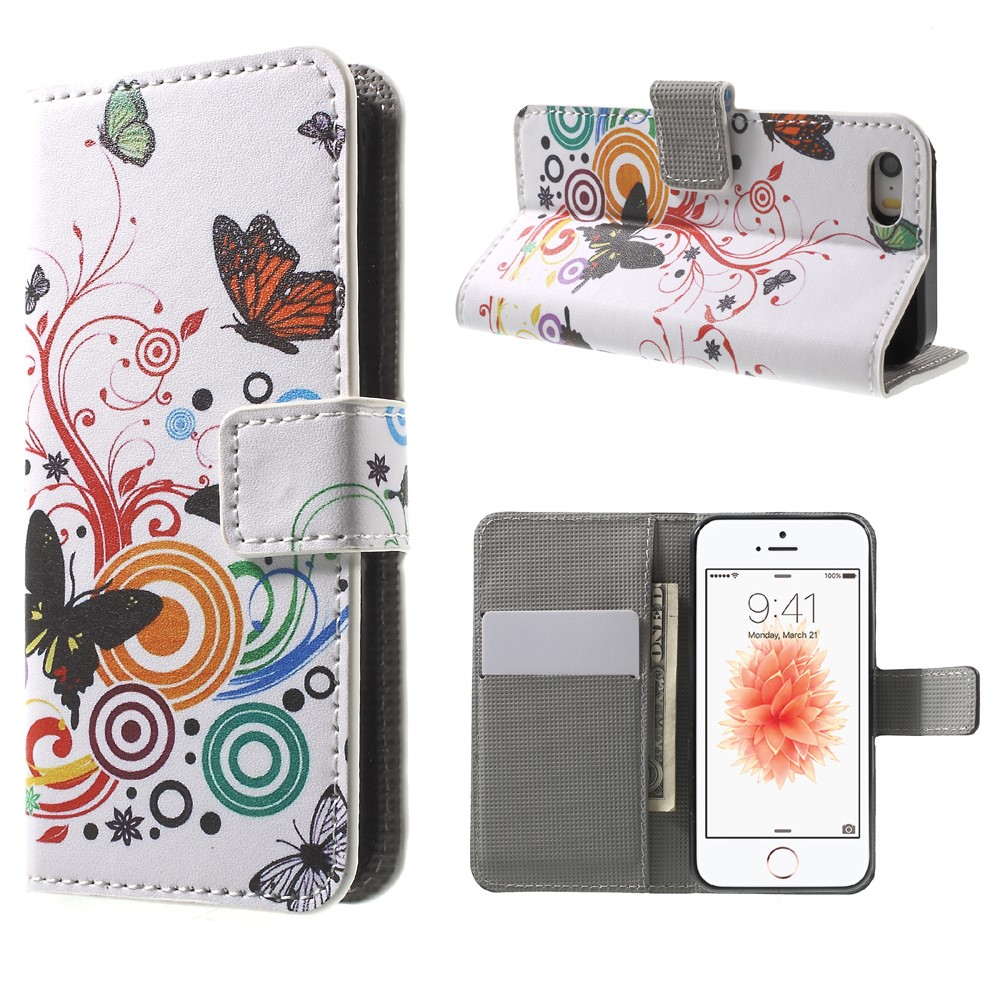 Кожаный чехол для кошелька защитный чехол для iphone se / 5s / 5 - бабочка и виноград