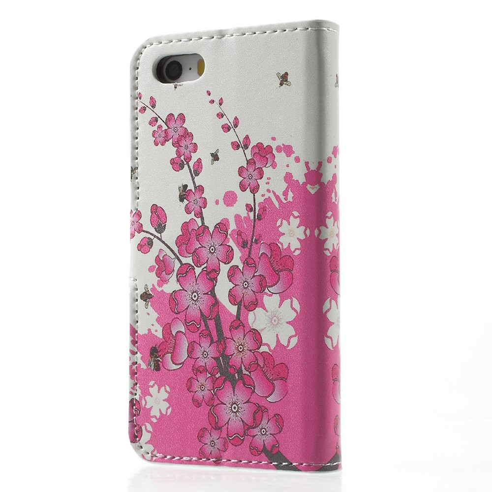 Leather Wallet Stand Case for iPhone SE/5s/5 - Plum Blossom-2