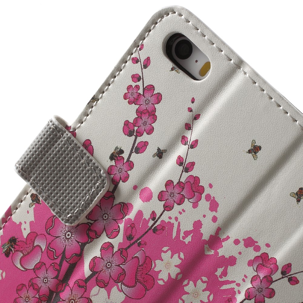Leather Wallet Stand Case for iPhone SE/5s/5 - Plum Blossom-6