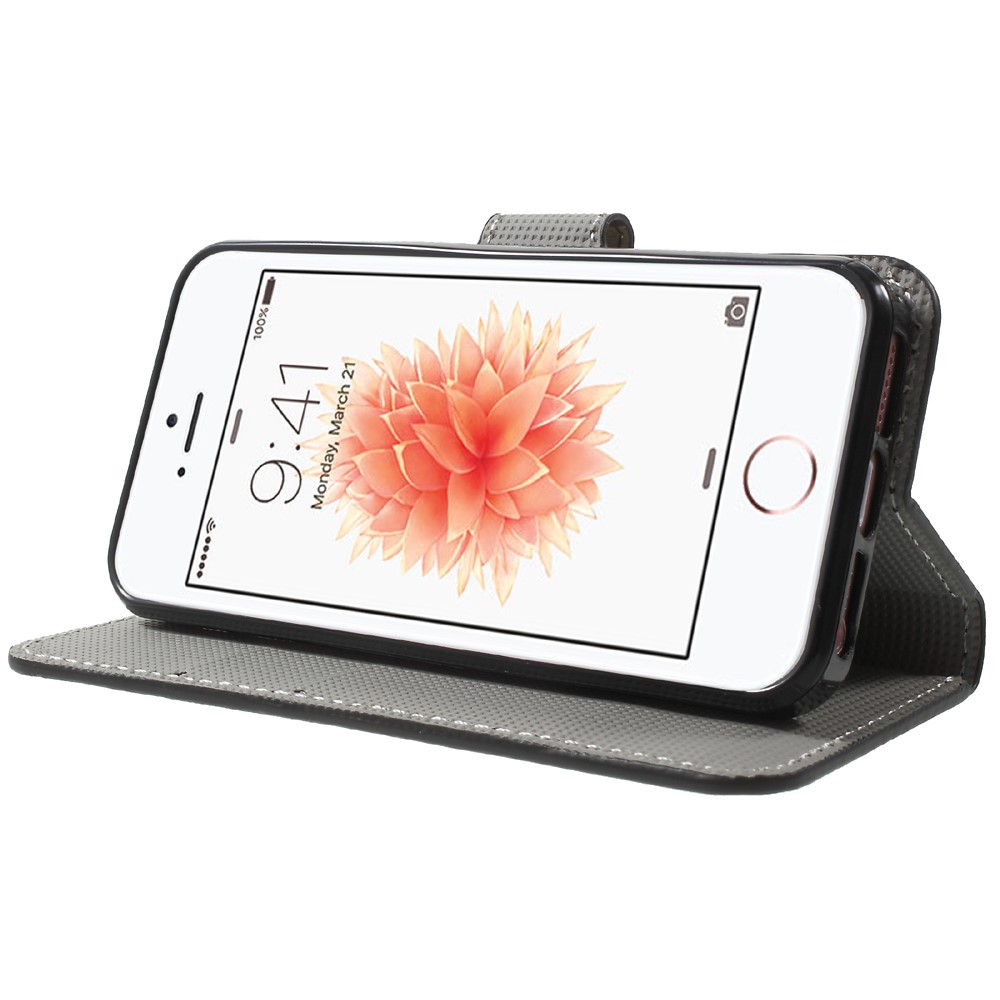 Leather Wallet Stand Case for iPhone SE/5s/5 - Butterfly and Flower-3