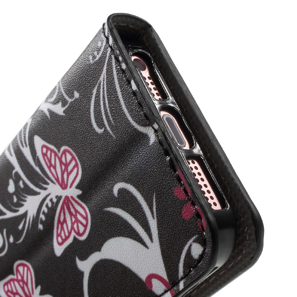 Leather Wallet Stand Case for iPhone SE/5s/5 - Butterfly and Flower-8