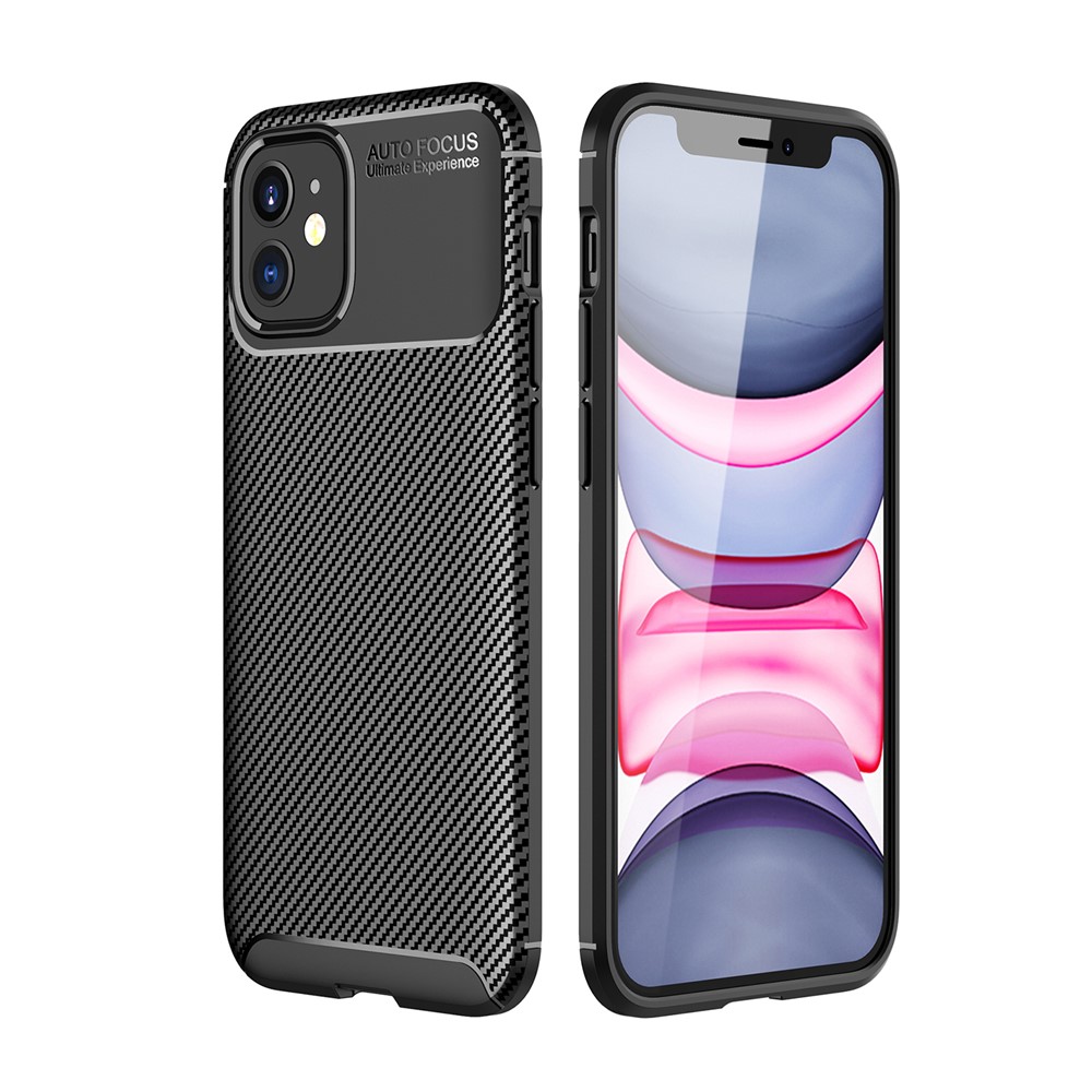 Drop Resistant Carbon Fiber Texture TPU Back Case for iPhone 12 Max 6.1 inch - Black